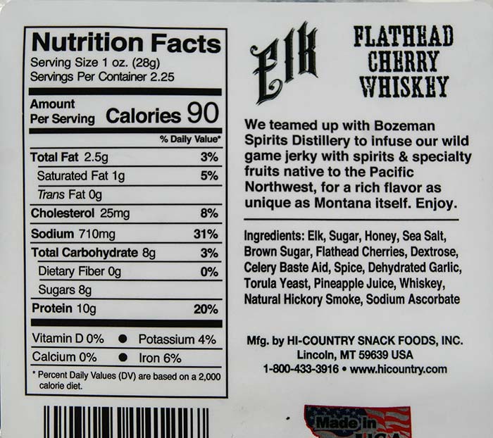 2.25 oz. Elk Flathead Cherry Whiskey Jerky