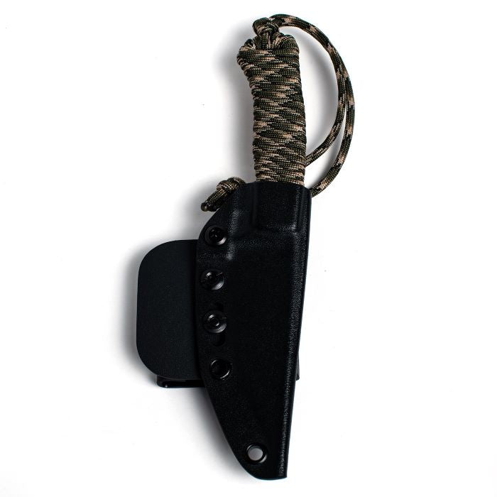 Montana Knife Company - The Speedgoat Fixed Blade - Forest Camo - knife inside of black kydex sheath