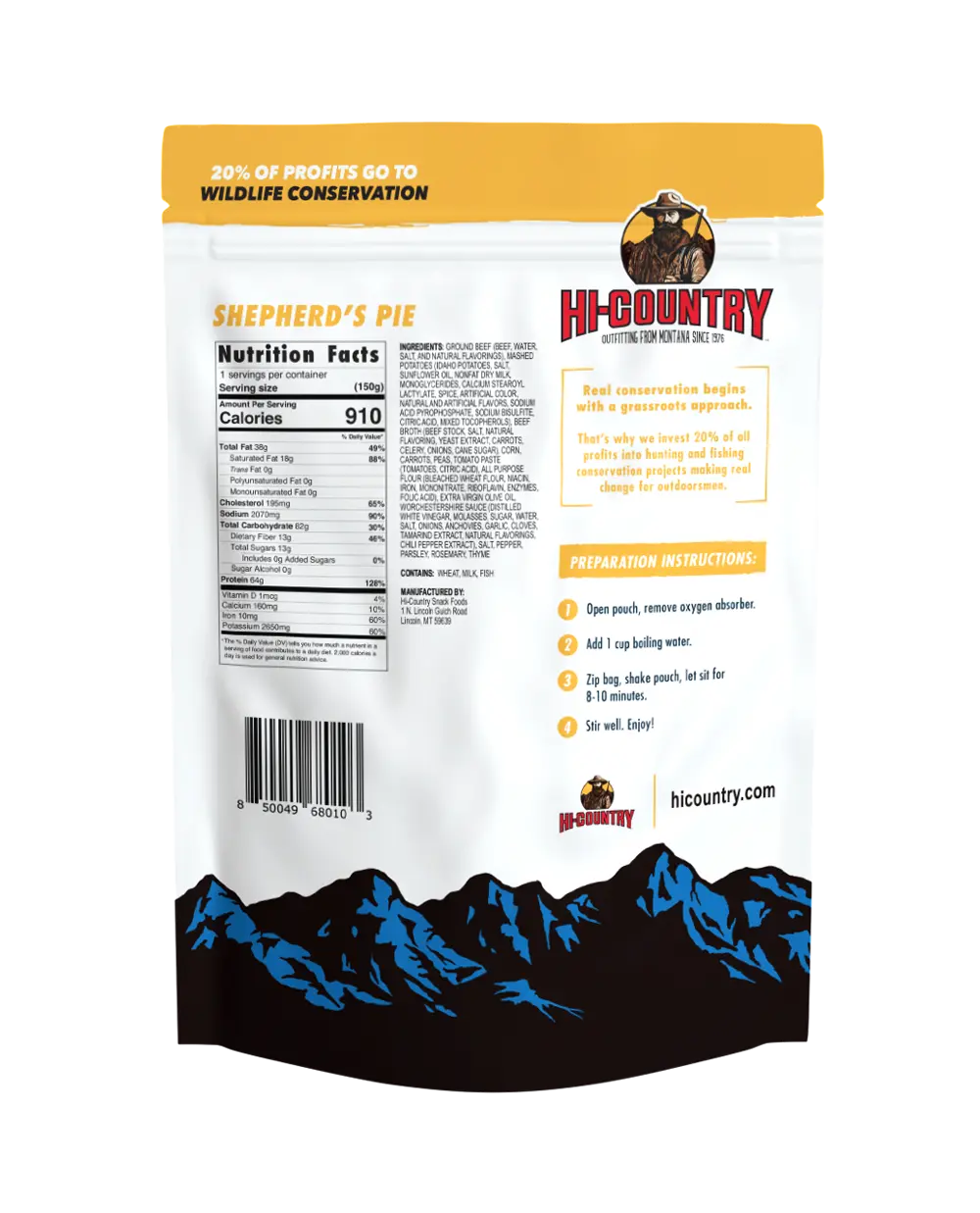 Hi Country - Shepards Pie - Freeze Dried Meal Nutrition