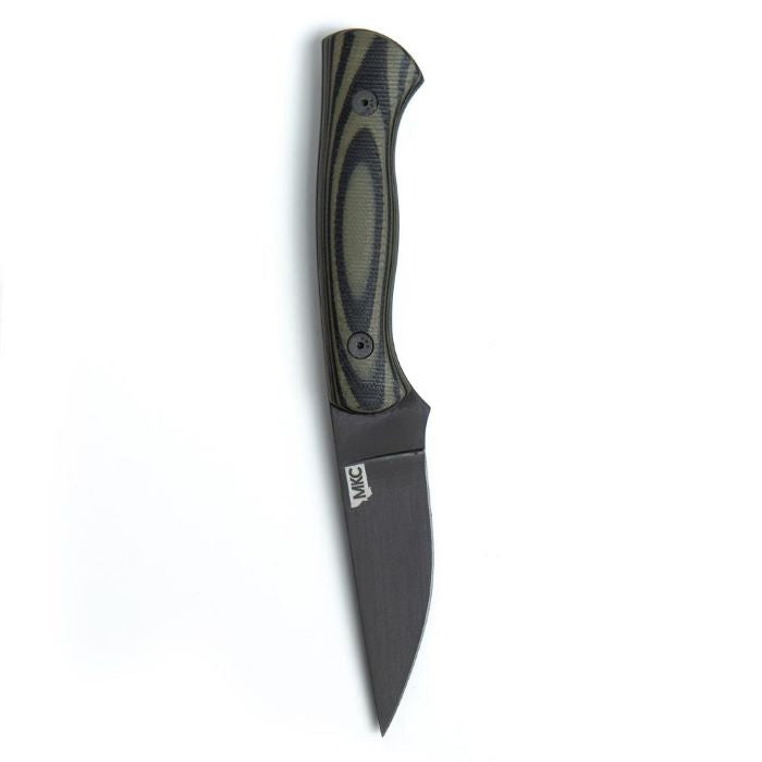 Montana Knife Company - The Blackfoot Fixed Blade 2.0 - Green and Black - MKC laser etched inside outline of Montana State in the front of the blade