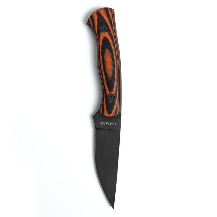 Montana Knife Company - The Blackfoot Fixed Blade 2.0 - Orange and Black - Made in USA laser etched on hilt of handle