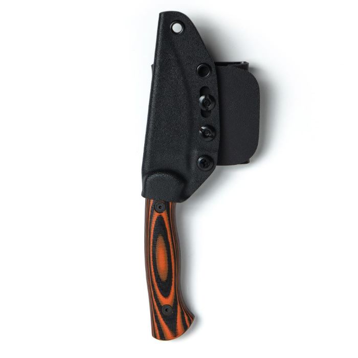 Montana Knife Company - The Blackfoot Fixed Blade 2.0 - Orange and Black - Knife inside of black Kydex sheath