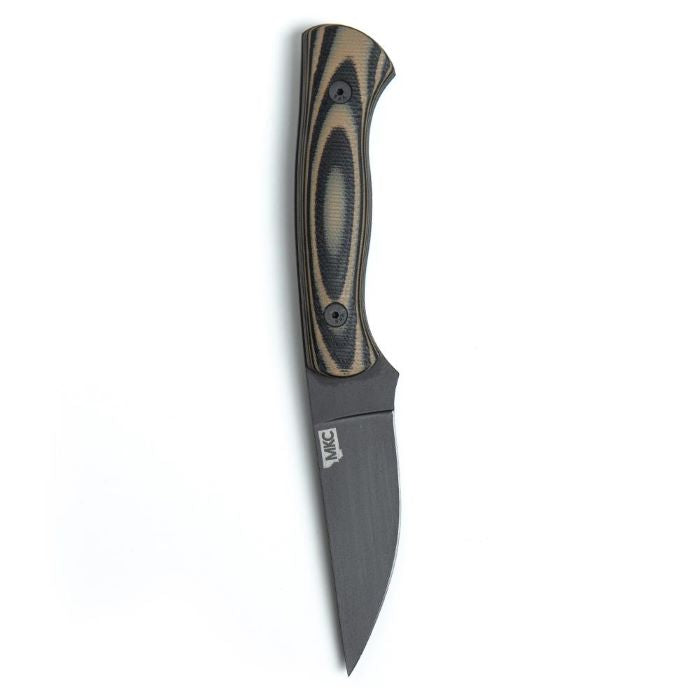 Montana Knife Company - The Blackfoot Fixed Blade 2.0 – Tan and Black - MKC laser etched inside outline of Montana State in the front of the blade
