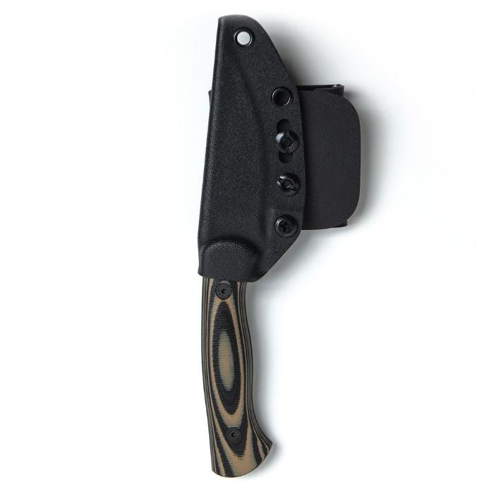 Montana Knife Company - The Blackfoot Fixed Blade 2.0 - Tan and Black - Knife inside of black Kydex sheath