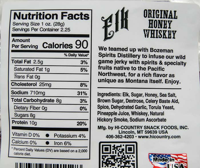 2.25 oz. Elk Original Honey Whiskey Jerky
