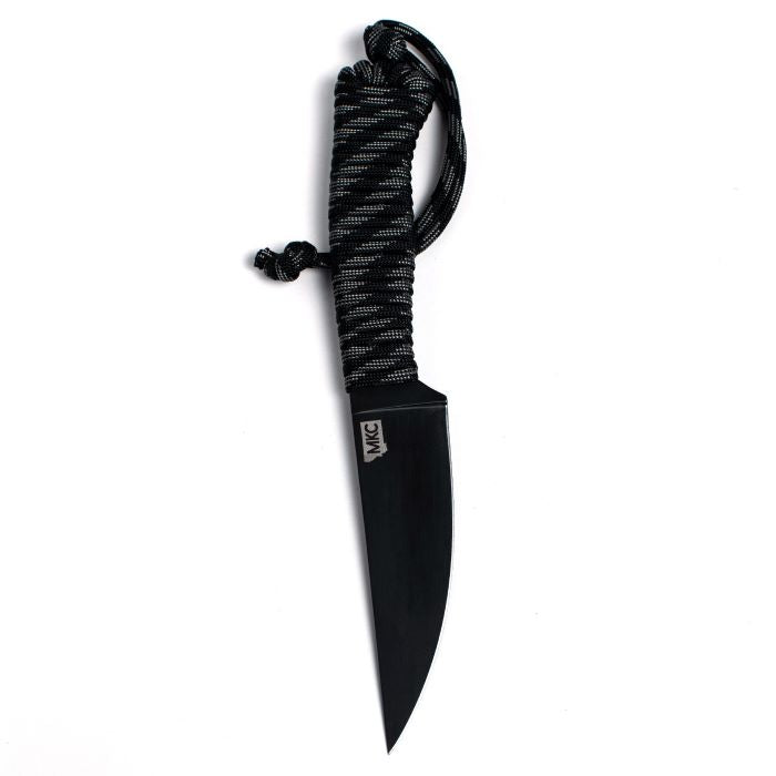 Montana Knife Company - Speedgoat Fixed Blade - Black - With Parachute Cord - MKC logo displayed on front of knife